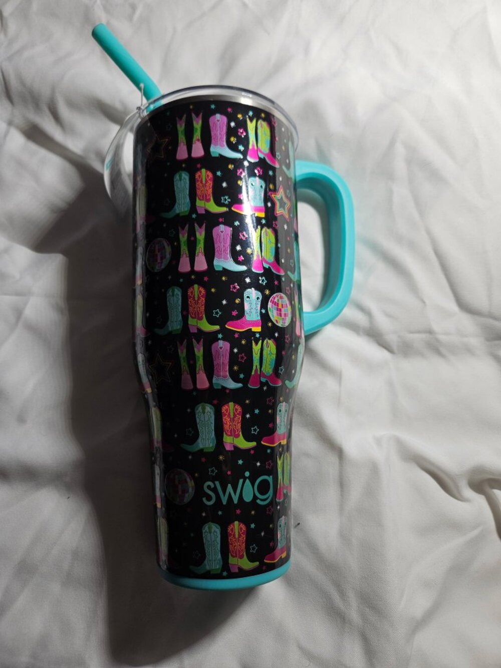 NWT Swig Life Mega 40Oz Insulated Tumbler Disco Cowgirl W Lid & Straw